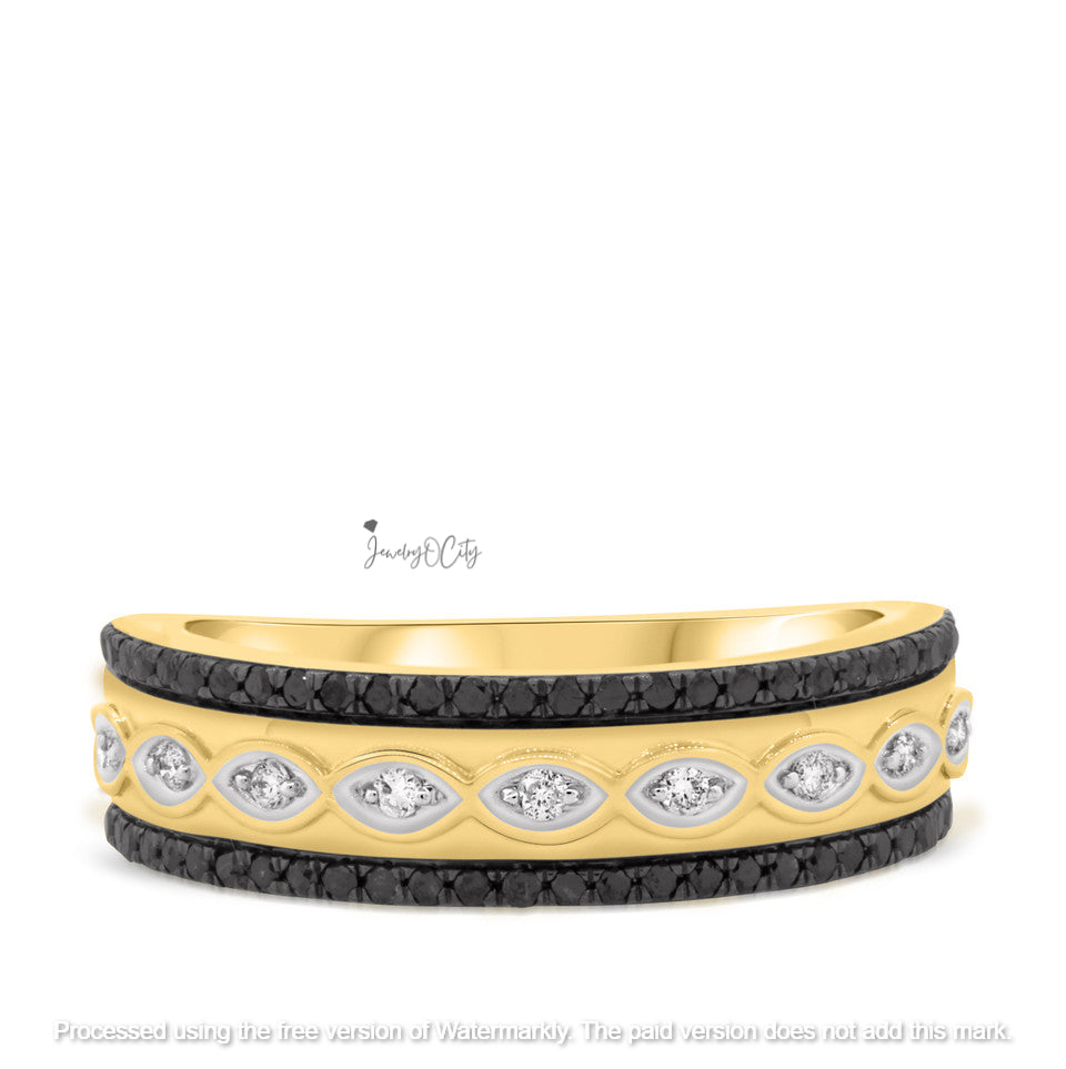 2.10Ct Black Diamond Leaf Wedding Trio Ring Set