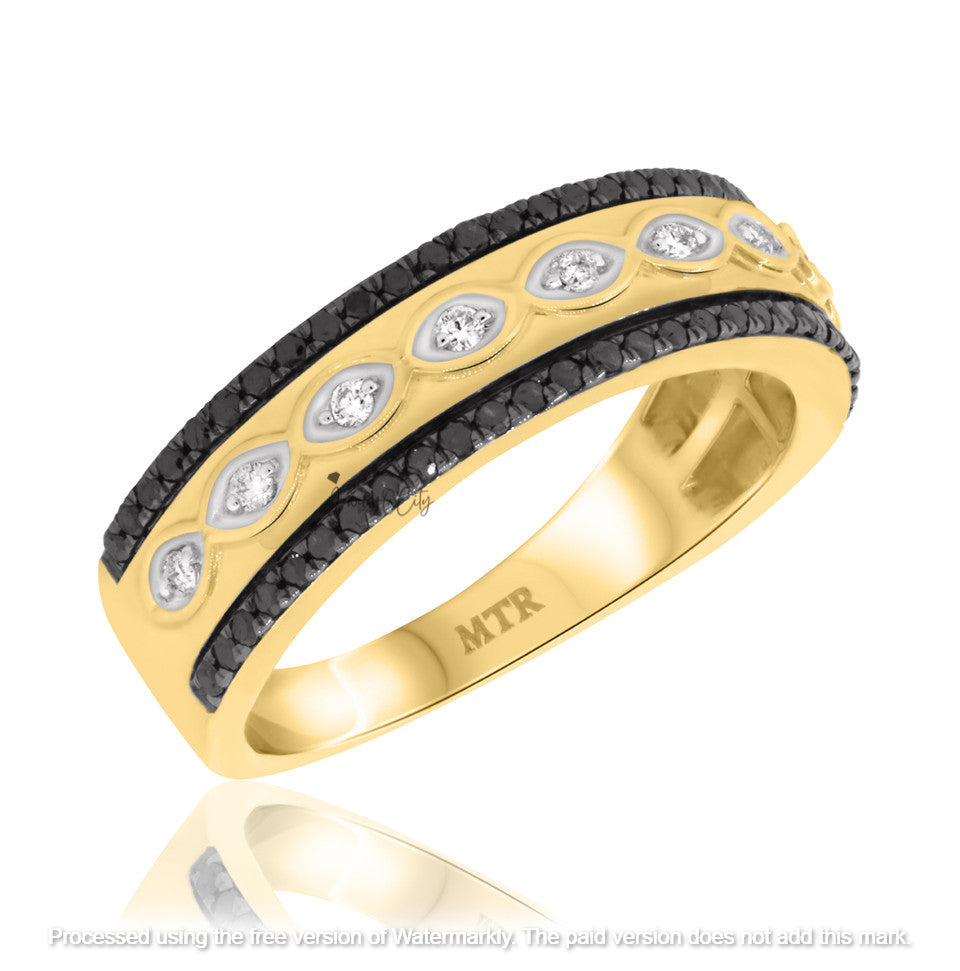 2.10Ct Black Diamond Leaf Wedding Trio Ring Set