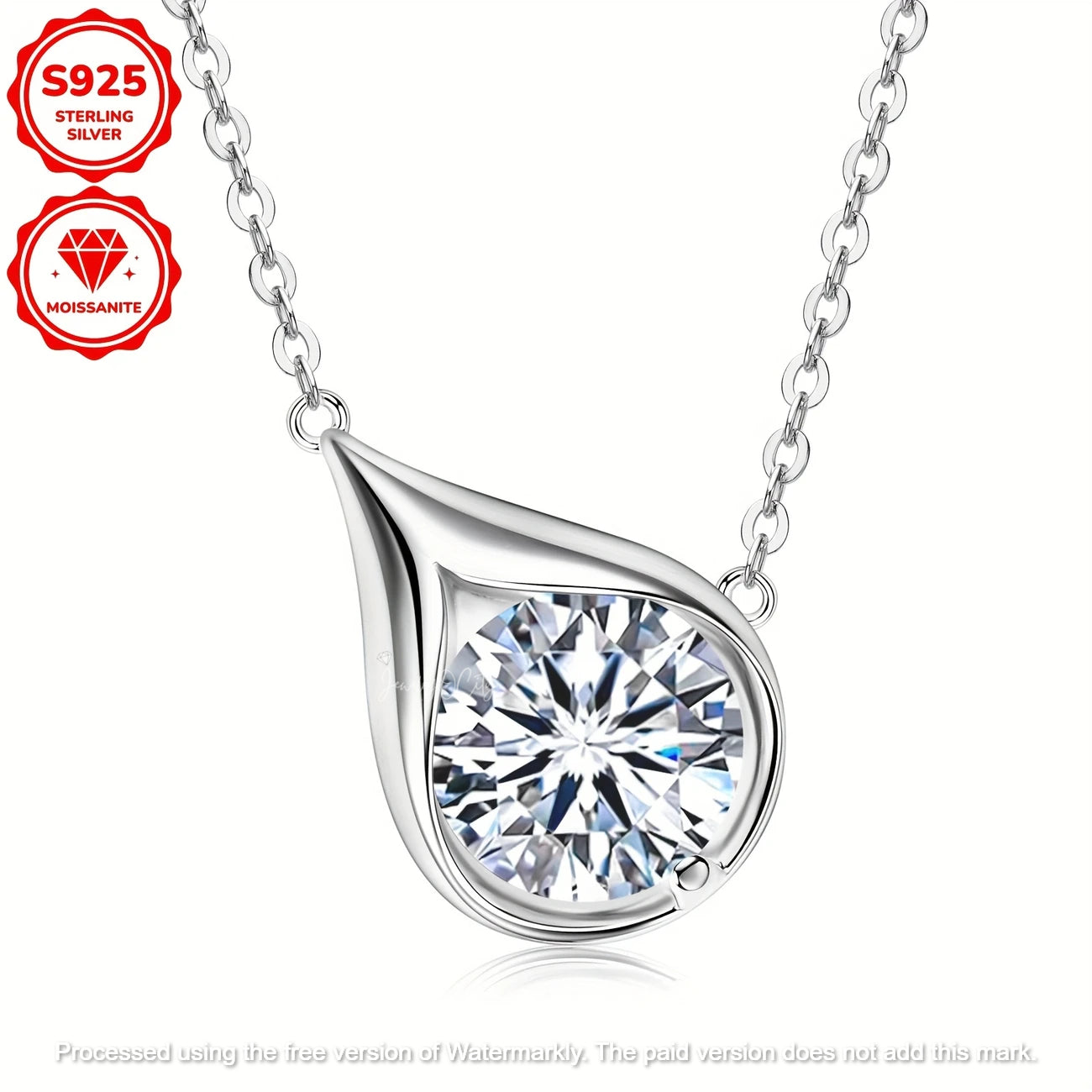 Natural 1.54Ct Round Cut Solitaire Pear Shape Moissanite Pendant For Women's