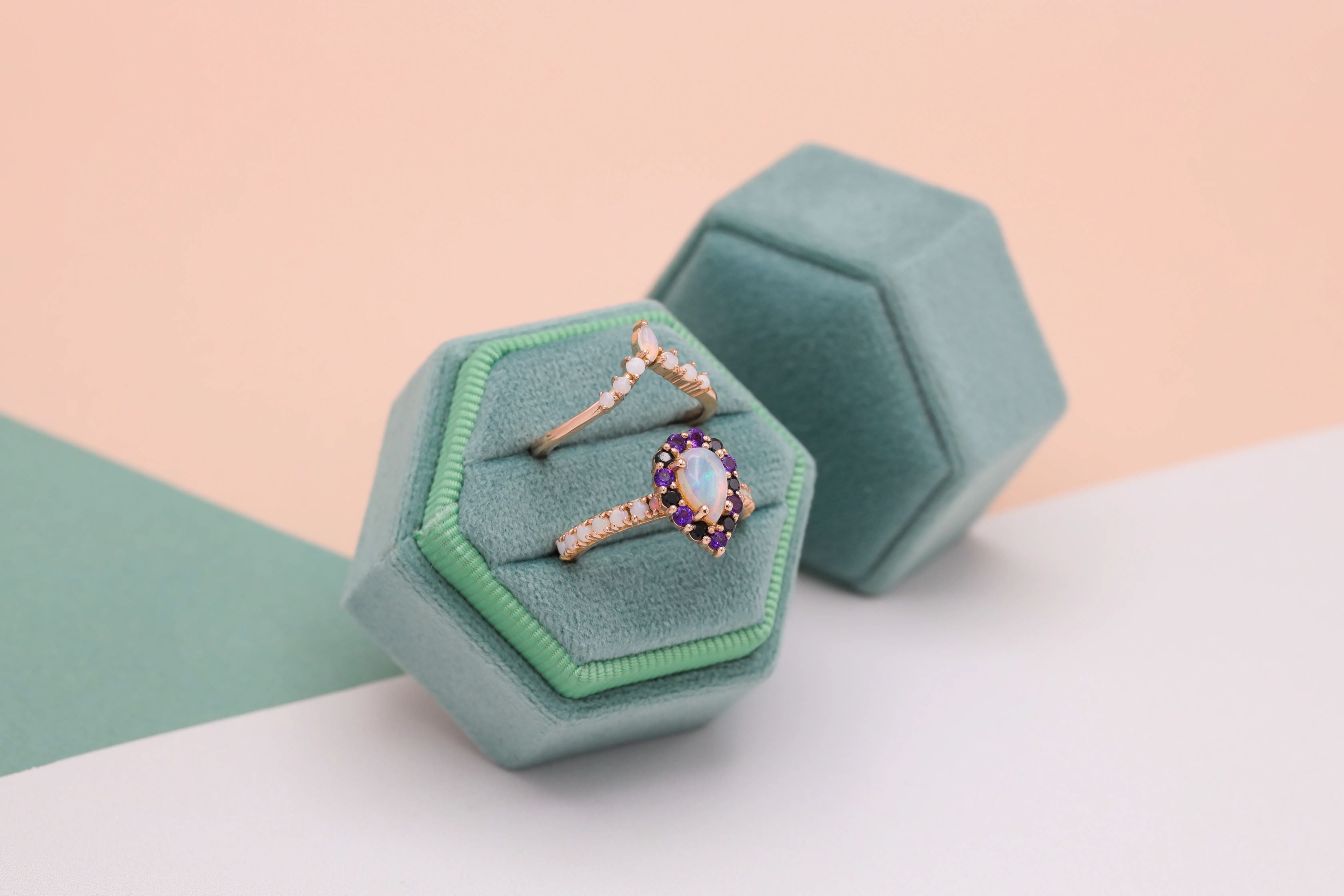 3.50Ct Pear Cut Fire Opal & Amethyst Diamond Bridal Ring Set