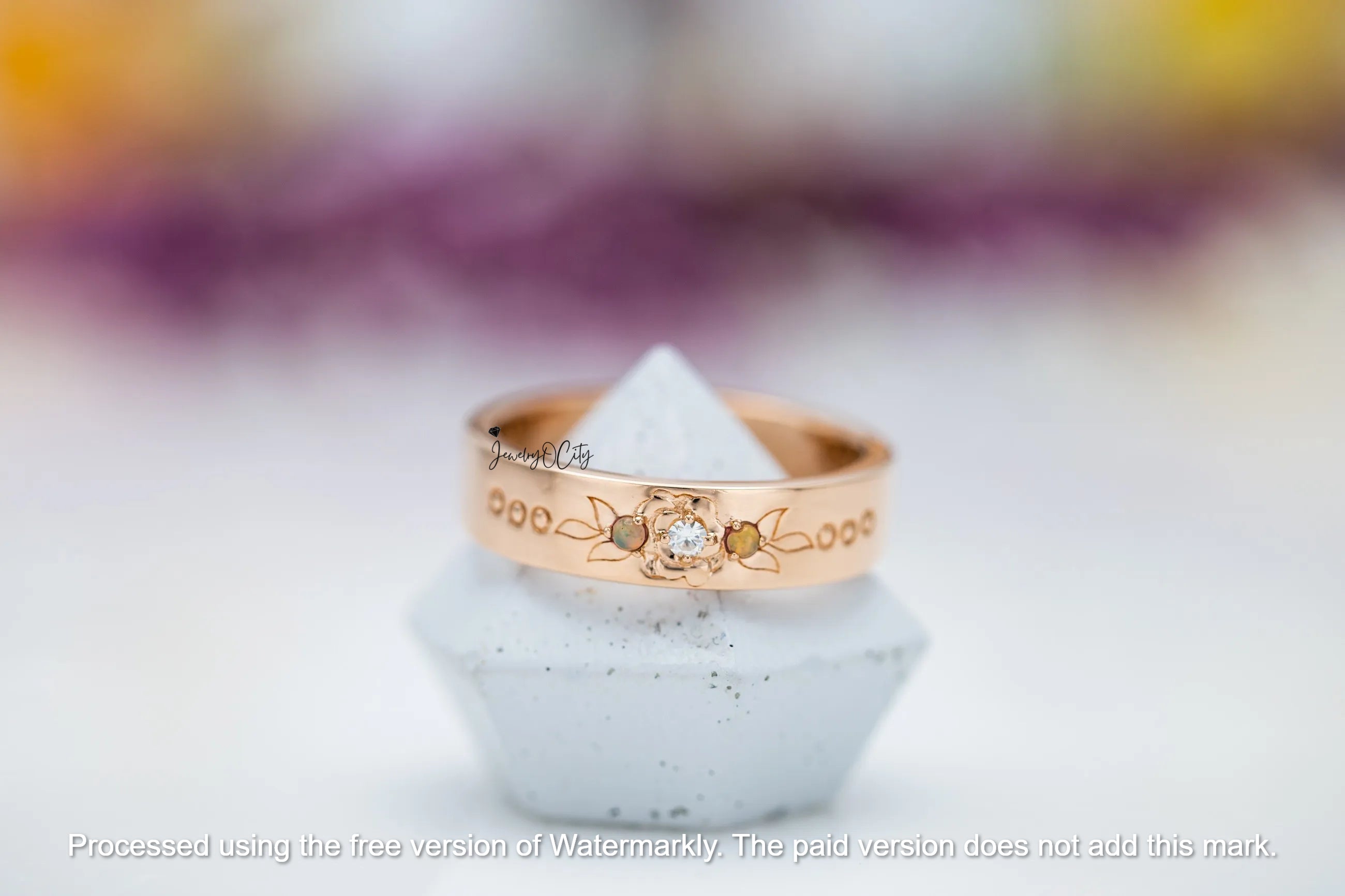 2.09CT Fire Opal & Diamond Flower Leaf Men's Wedding Band