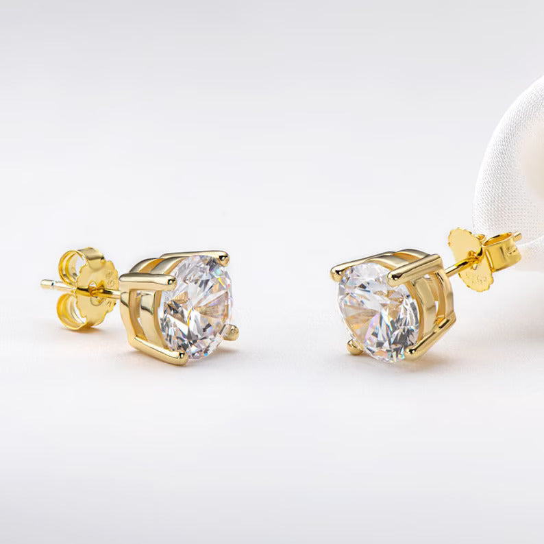 Natural 2Ct Round Cut Moissanite Solitaire Stud Earrings 14K GOLD