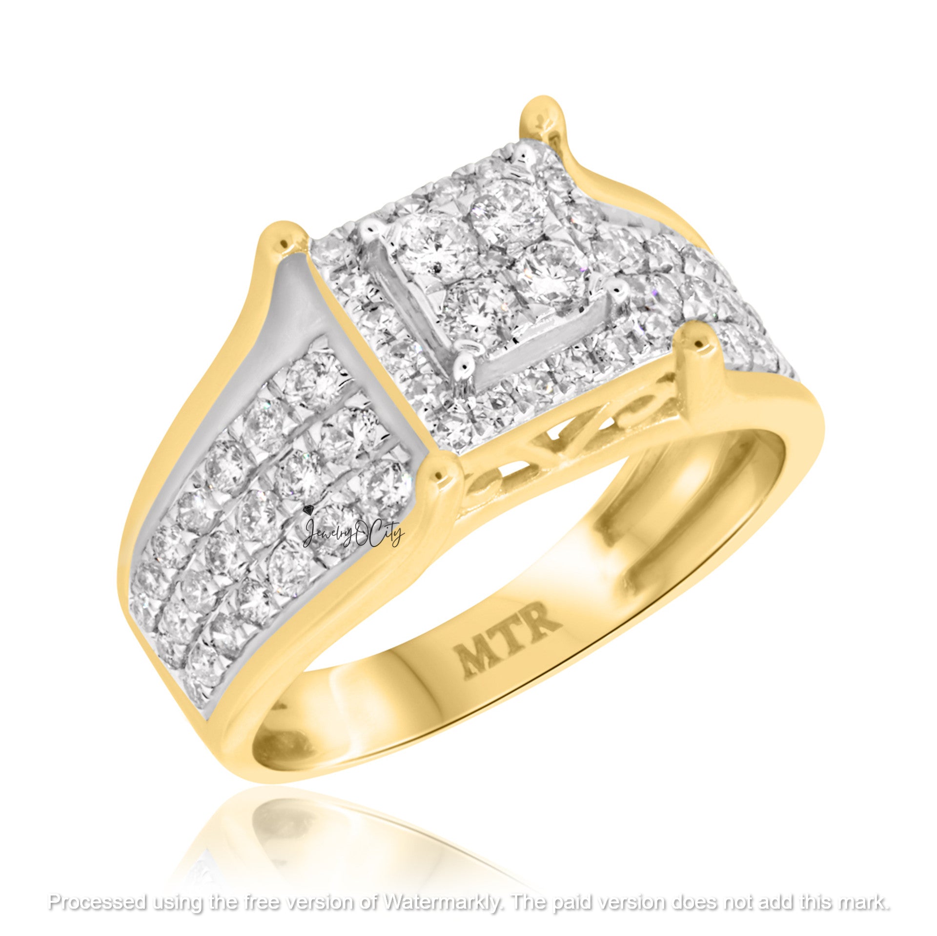 4.20Ct Round Cut Diamond Cluster Mounted Engagement Trio Ring Set