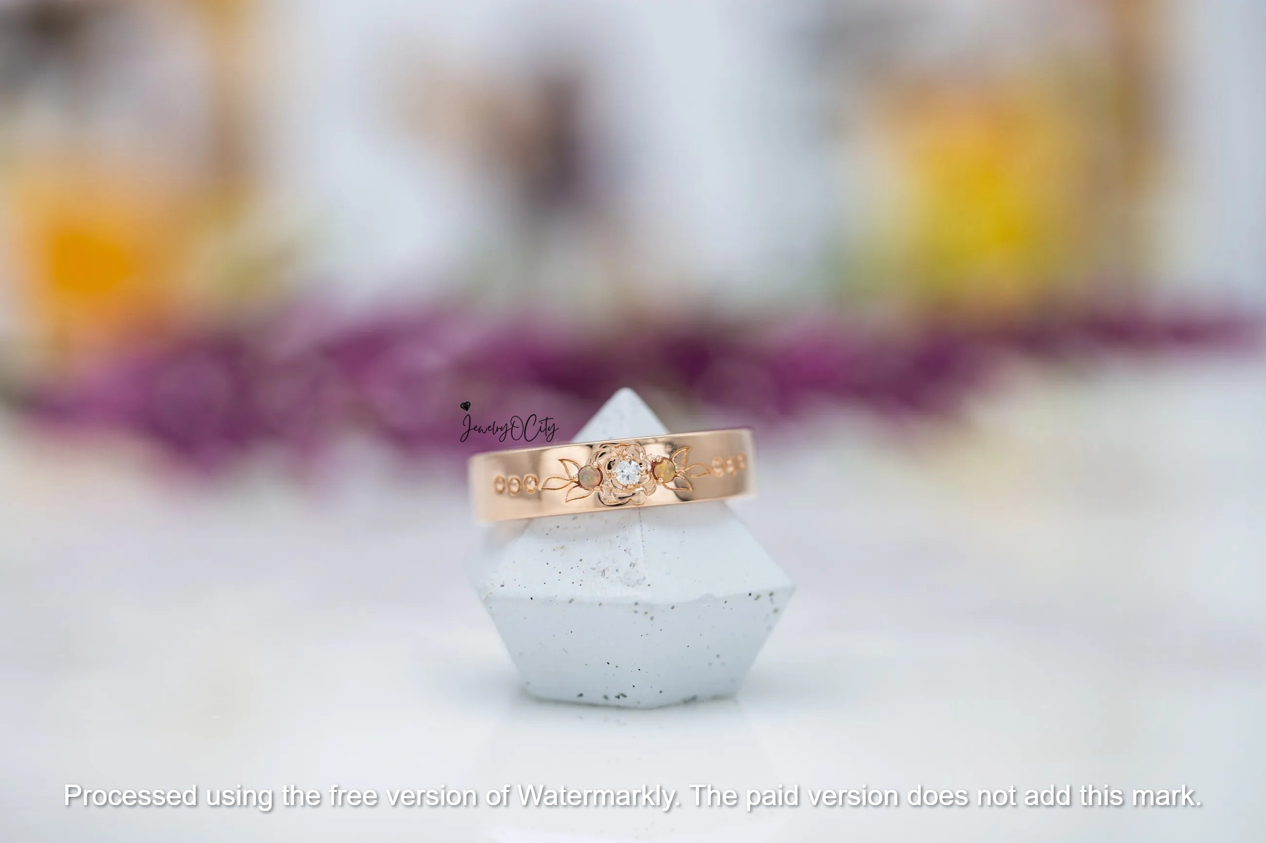 2.09CT Fire Opal & Diamond Flower Leaf Men's Wedding Band