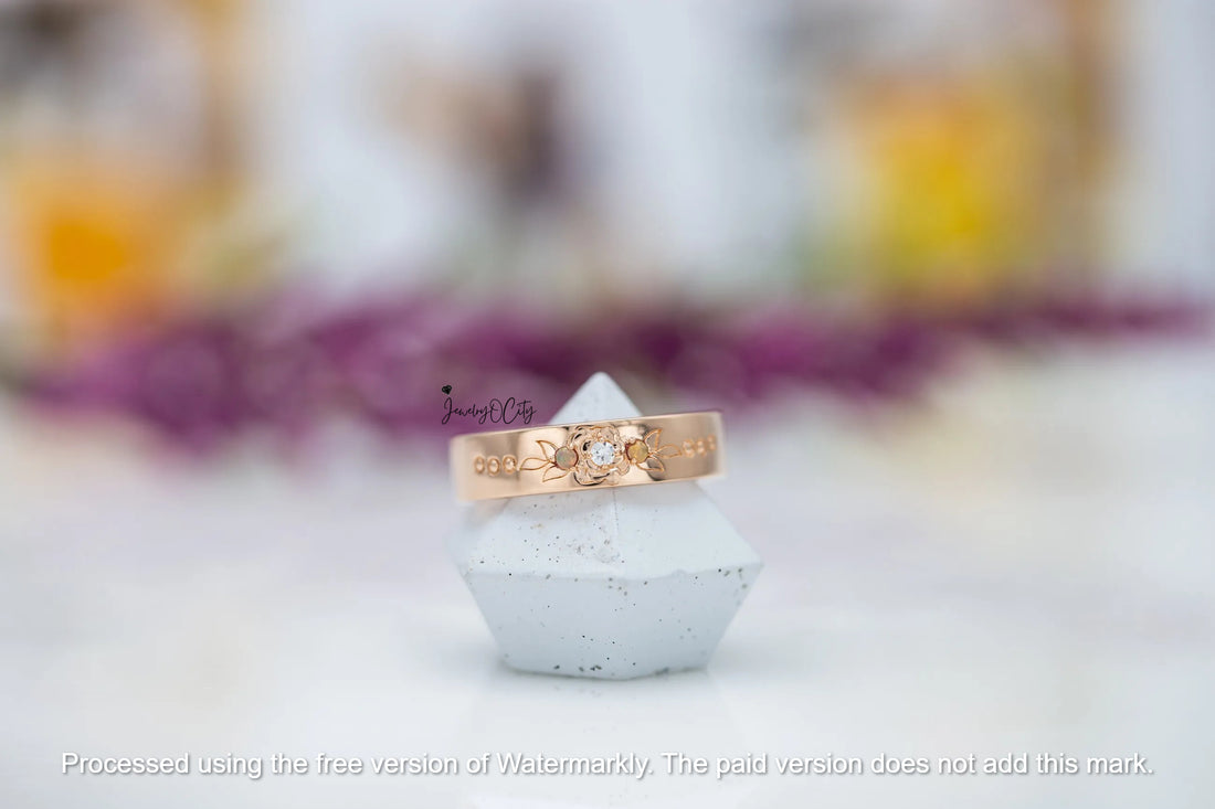 2.09CT Fire Opal & Diamond Flower Leaf Men's Wedding Band