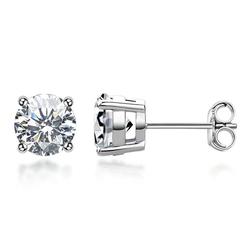 Natural 2Ct Round Cut Moissanite Solitaire Stud Earrings 14K GOLD