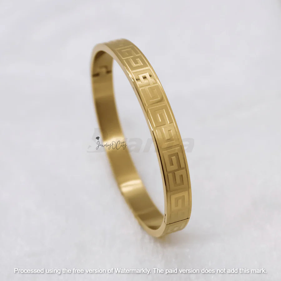 Greek Pattern Solid Gold Men's Bracelet Bangle