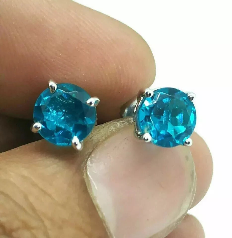 2.10Ct Round Cut Blue Diamond Solitaire Stud Earrings For Her