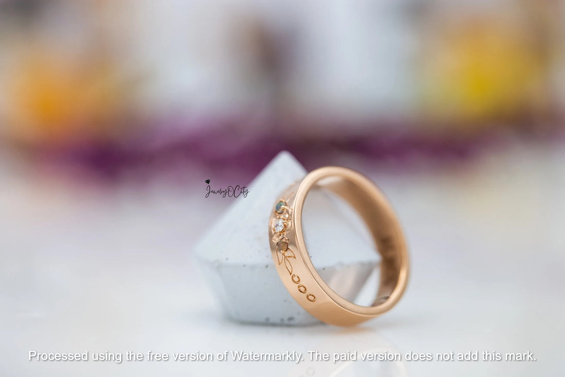 2.09CT Fire Opal & Diamond Flower Leaf Men's Wedding Band