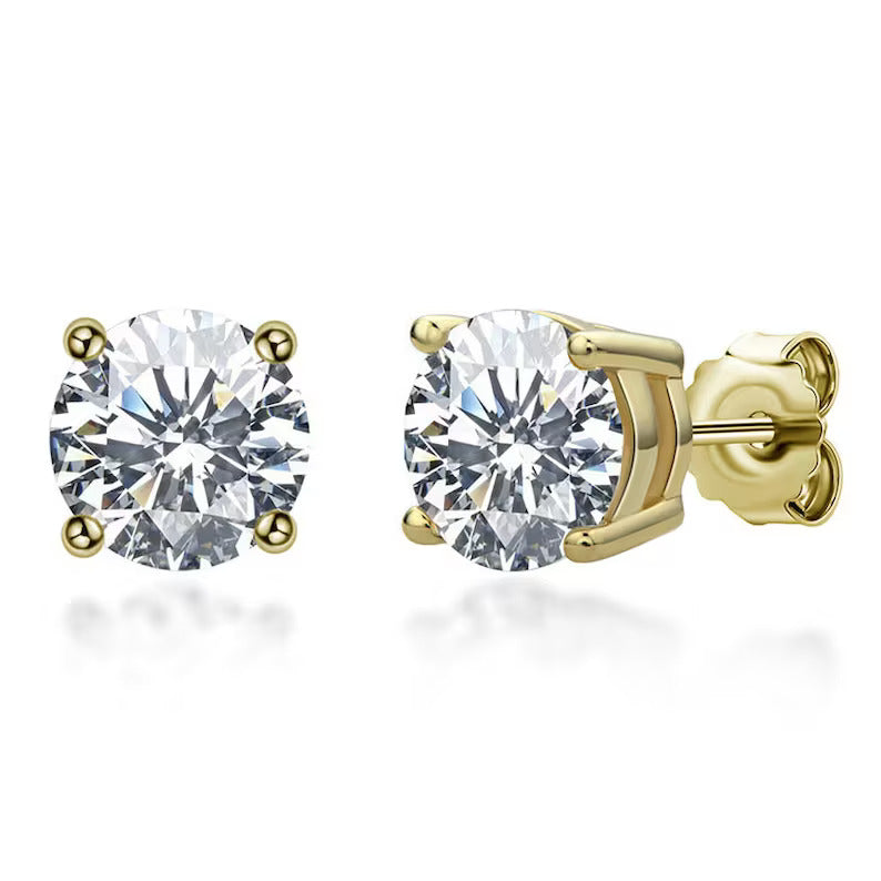 Natural 2Ct Round Cut Moissanite Solitaire Stud Earrings 14K GOLD
