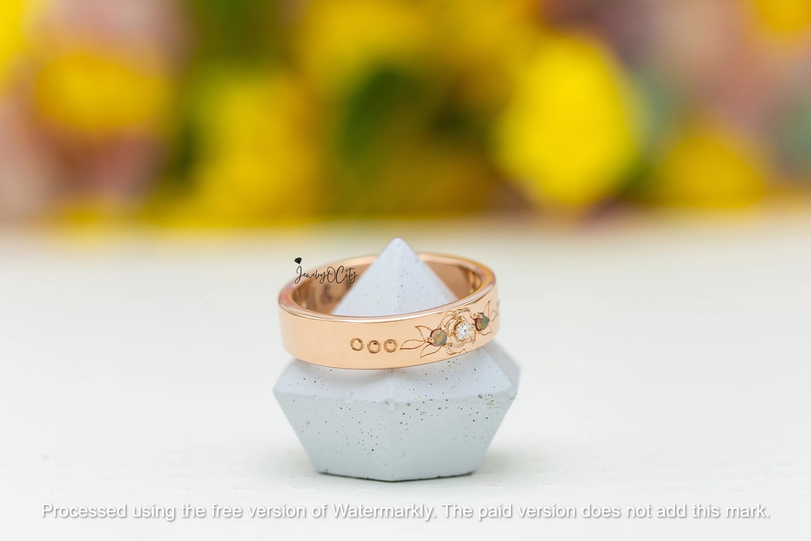 2.09CT Fire Opal & Diamond Flower Leaf Men's Wedding Band