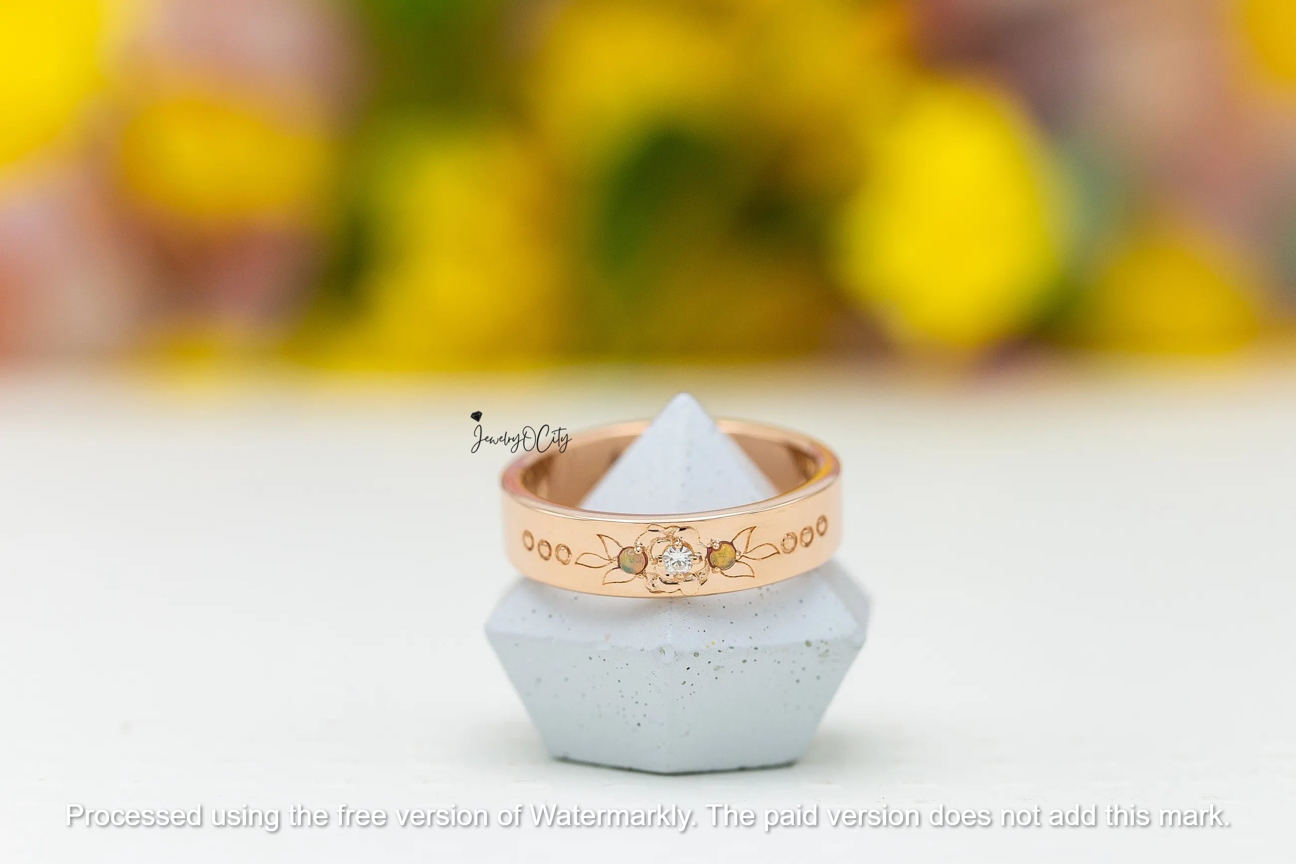 2.09CT Fire Opal & Diamond Flower Leaf Men's Wedding Band