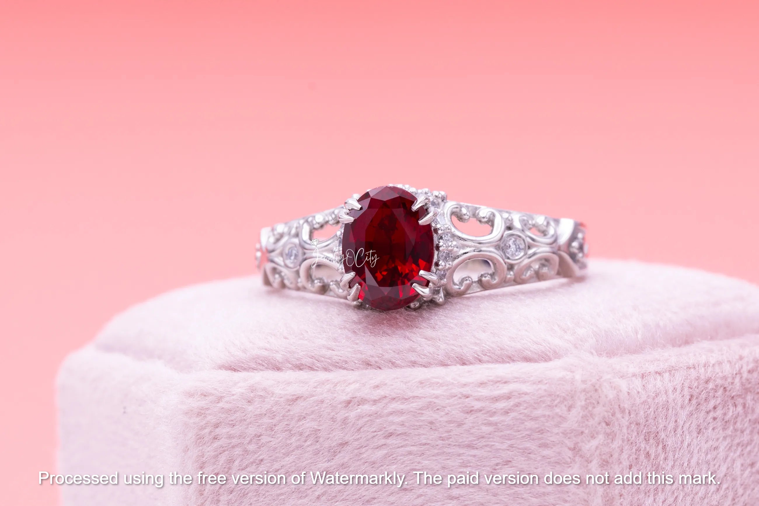 3Ct Oval Cut Red Ruby Diamond Engagement Ring For Her