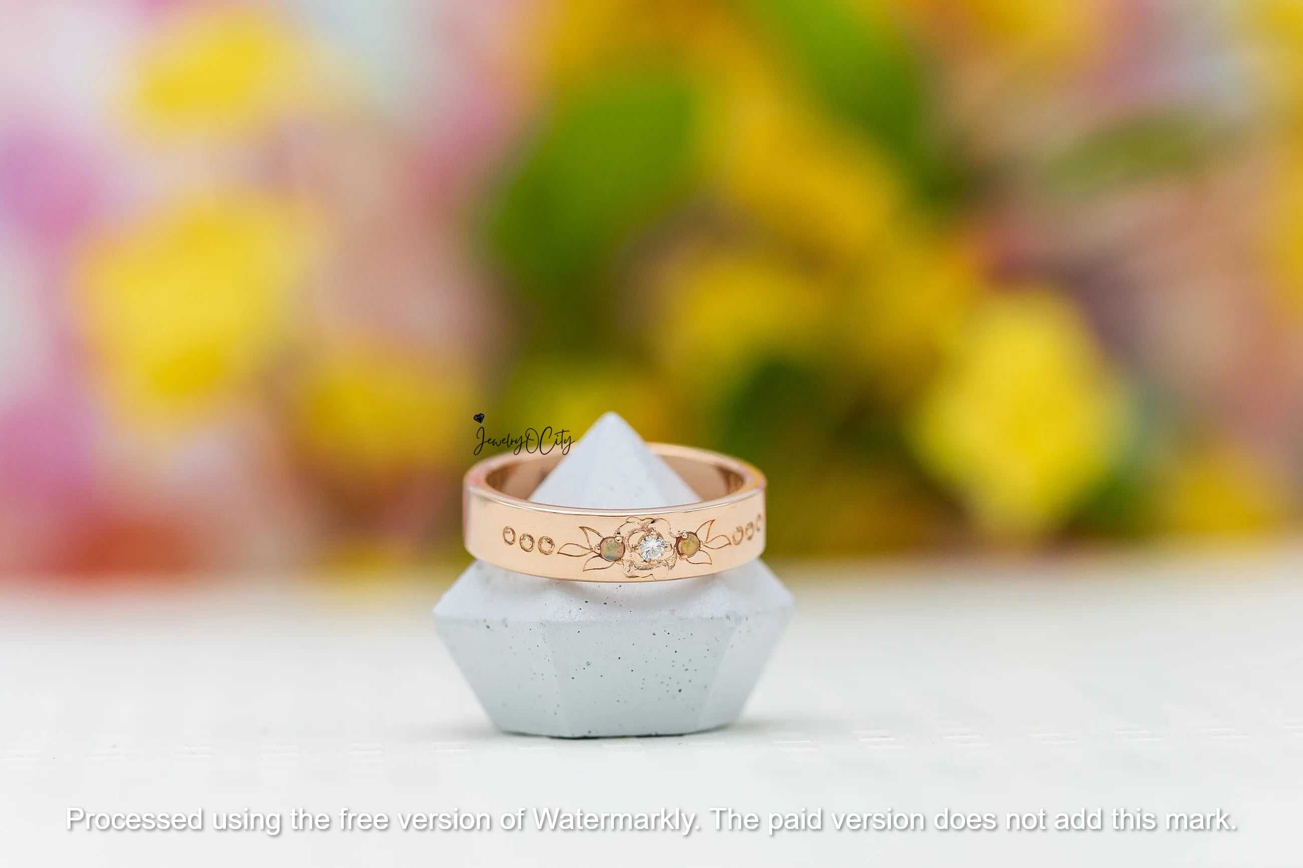 2.09CT Fire Opal & Diamond Flower Leaf Men's Wedding Band