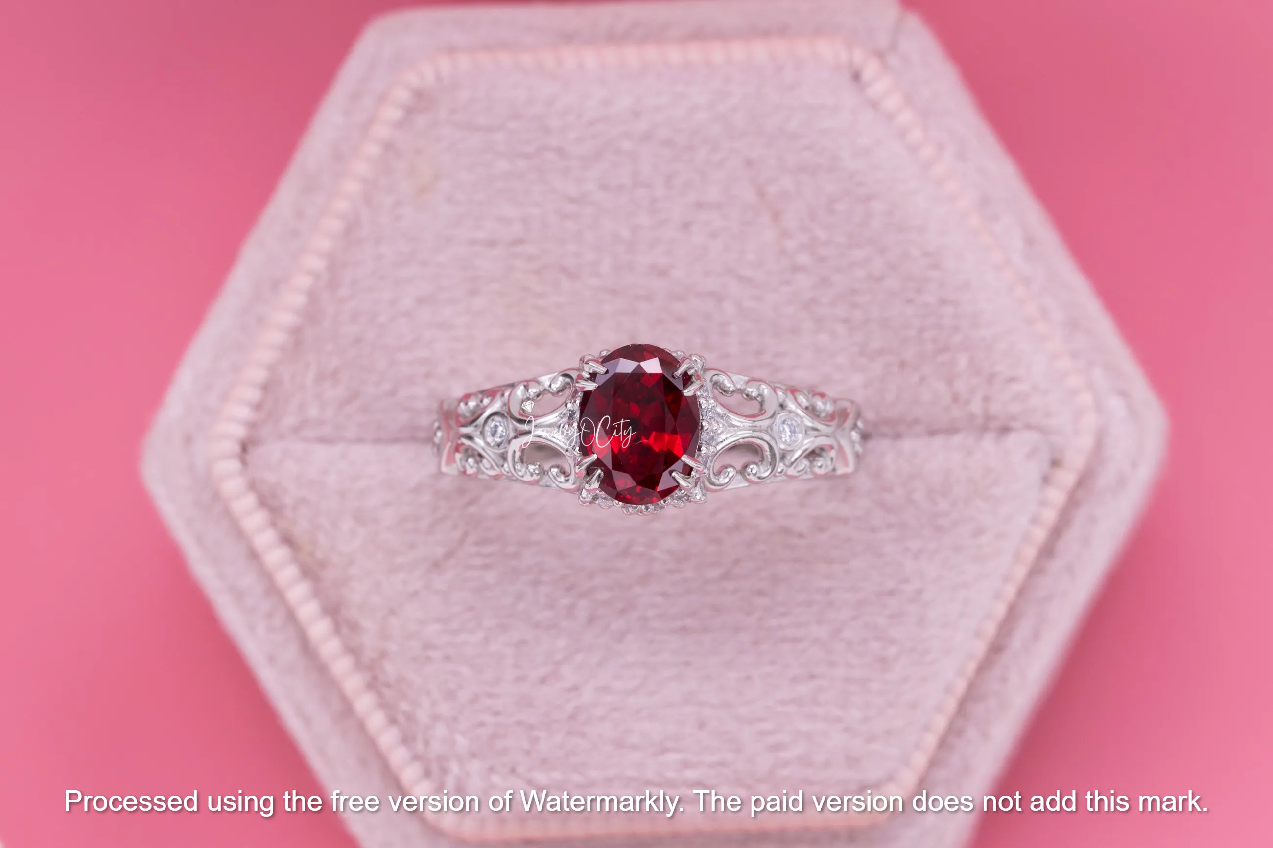 3Ct Oval Cut Red Ruby Diamond Engagement Ring For Her