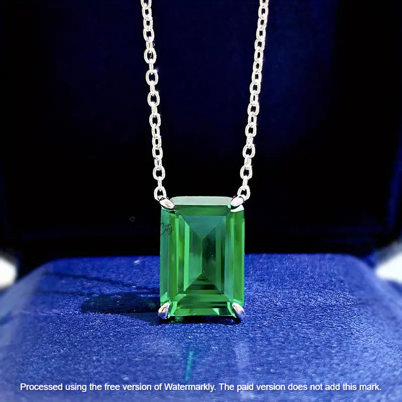 2.10Ct Emerald Cut Blue Sapphire/ Green Emerald Solitaire Pendant For Her
