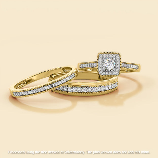 3.20Ct Round Cut Diamond Halo Engagement & Wedding Trio Ring Set