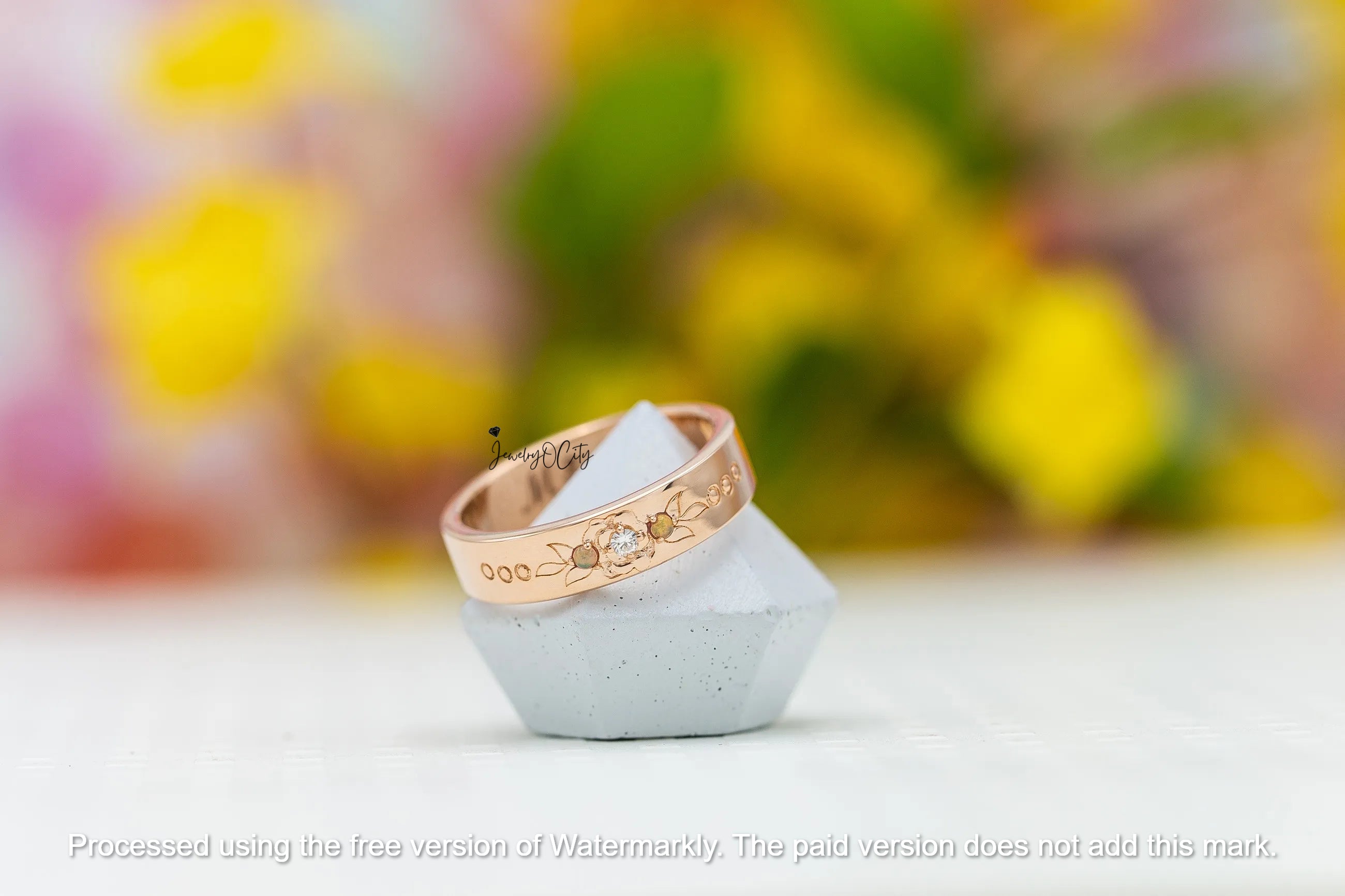 2.09CT Fire Opal & Diamond Flower Leaf Men's Wedding Band