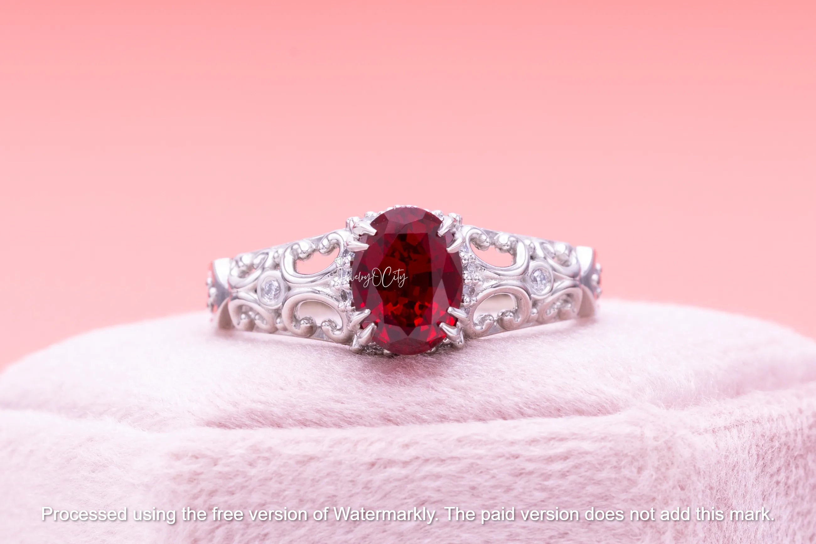 3Ct Oval Cut Red Ruby Diamond Engagement Ring For Her