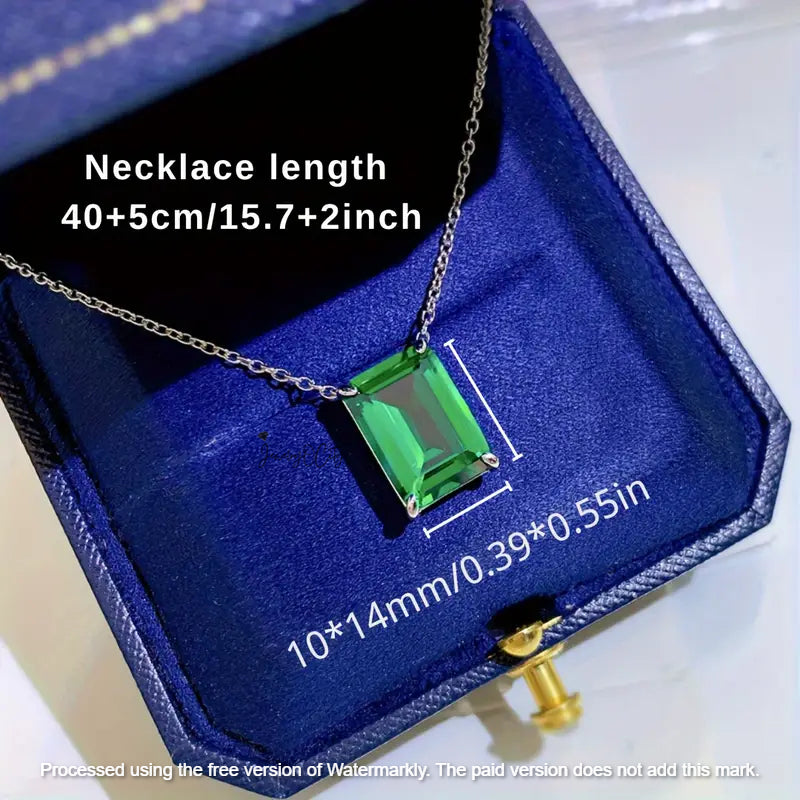 2.10Ct Emerald Cut Blue Sapphire/ Green Emerald Solitaire Pendant For Her