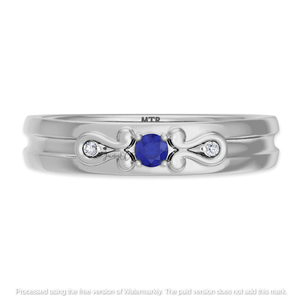 1.90Ct Blue Sapphire Diamond Halo Wedding Trio Ring Set
