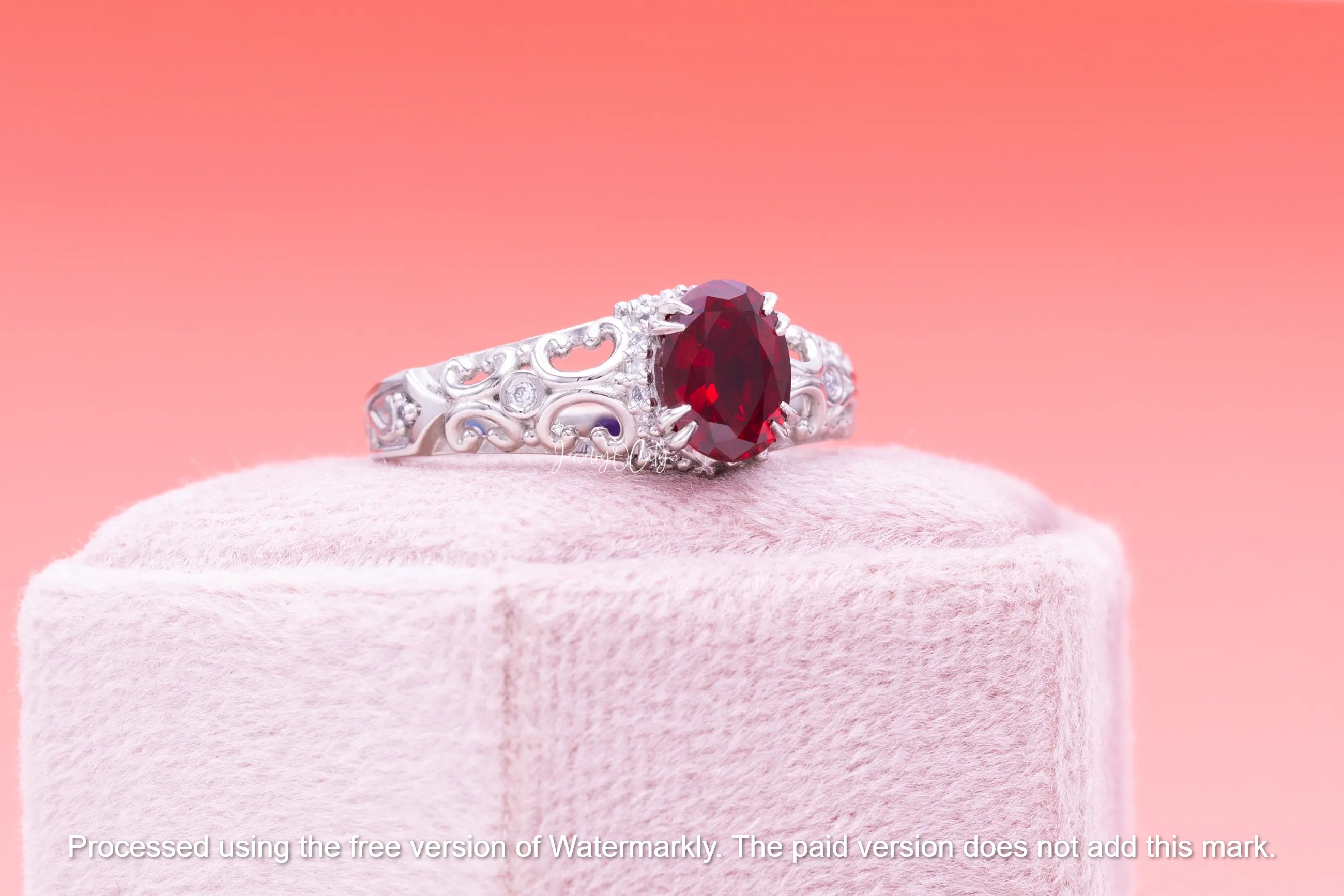 3Ct Oval Cut Red Ruby Diamond Engagement Ring For Her