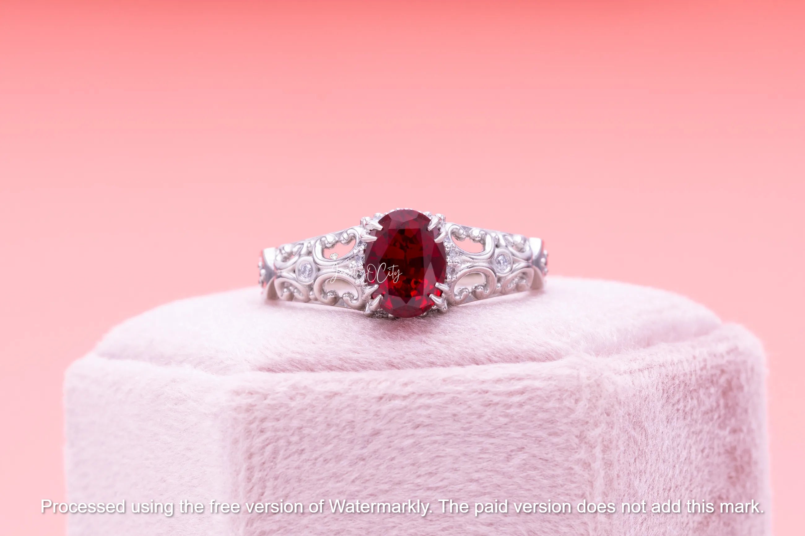 3Ct Oval Cut Red Ruby Diamond Engagement Ring For Her