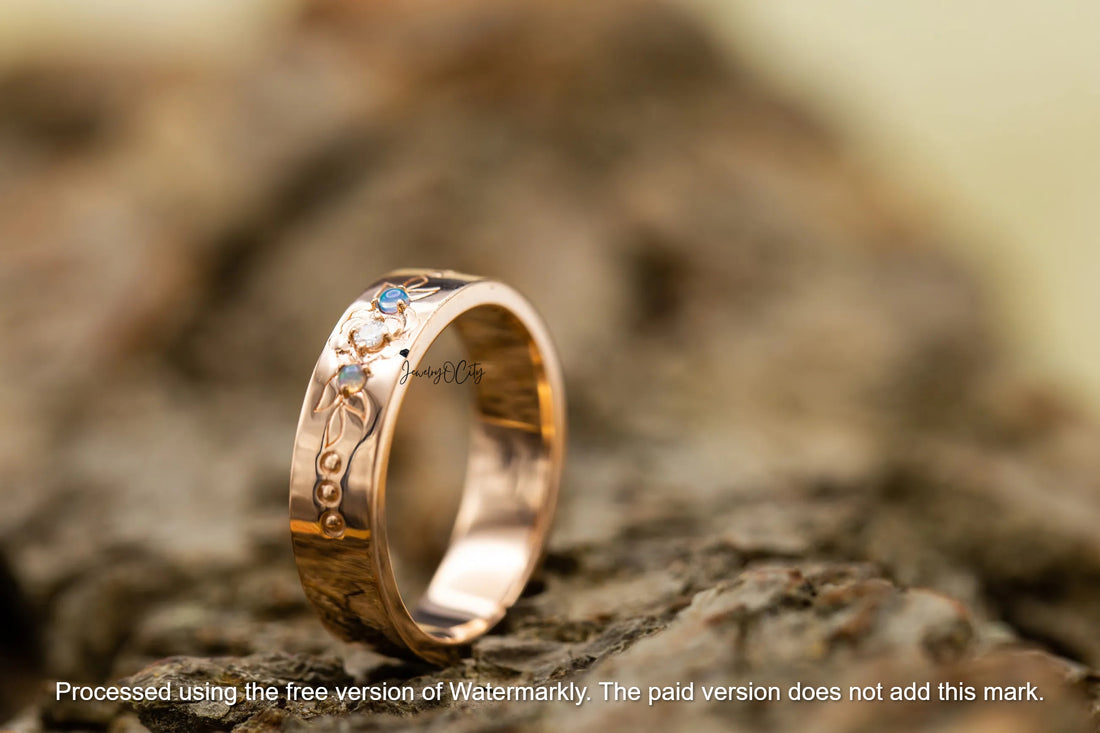 2.09CT Fire Opal & Diamond Flower Leaf Men's Wedding Band