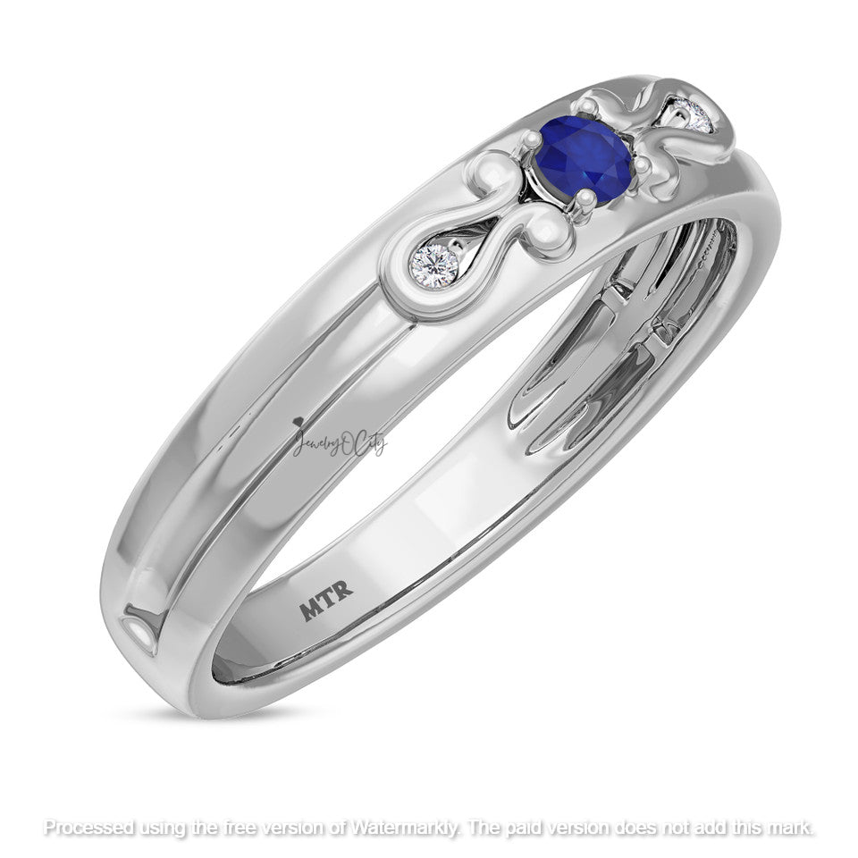 1.90Ct Blue Sapphire Diamond Halo Wedding Trio Ring Set