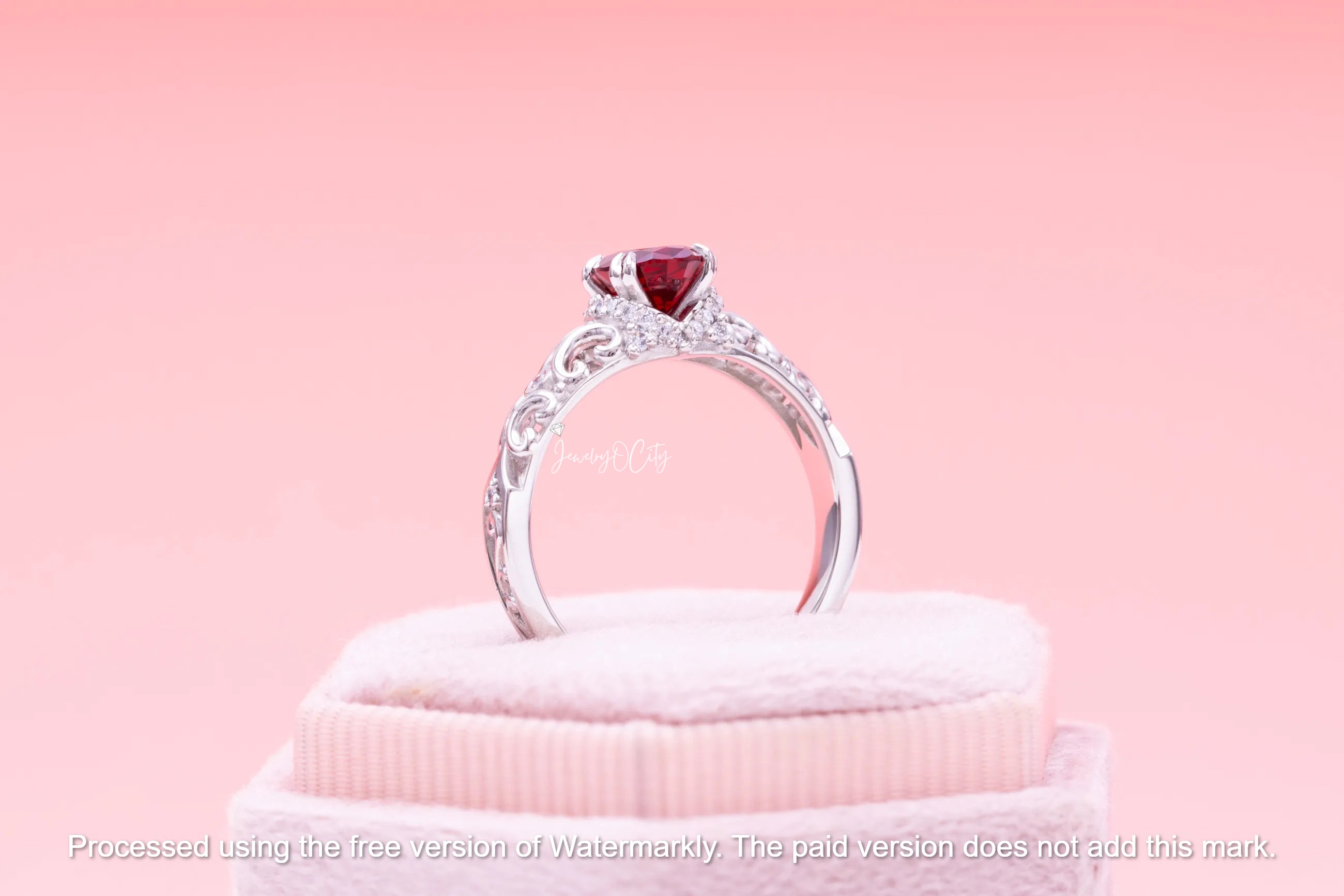 3Ct Oval Cut Red Ruby Diamond Engagement Ring For Her