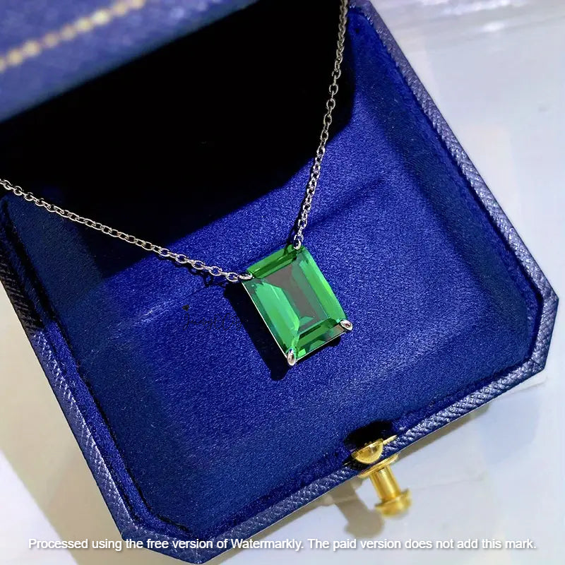 2.10Ct Emerald Cut Blue Sapphire/ Green Emerald Solitaire Pendant For Her