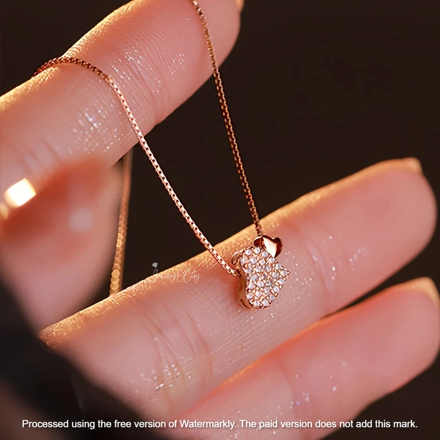 Natural 1.02Ct Round Cut Diamond Double Heart Pendant 14K GOLD