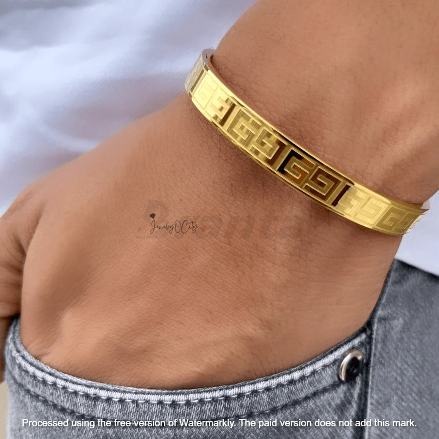 Greek Pattern Solid Gold Men's Bracelet Bangle