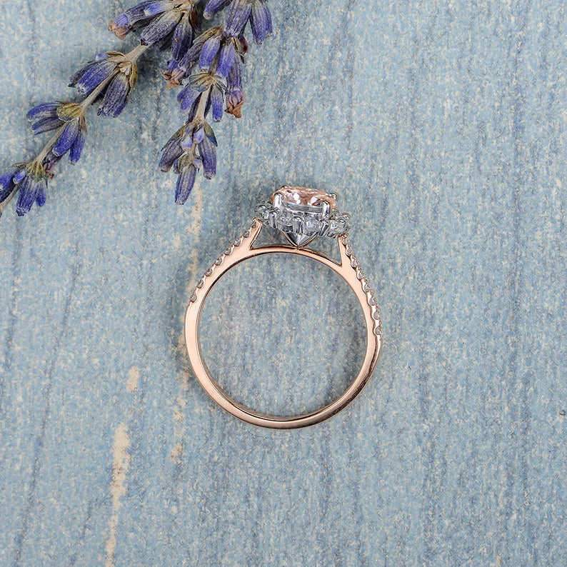 2.50Ct Round Cut Peach Morganite Halo Engagement Ring For Her