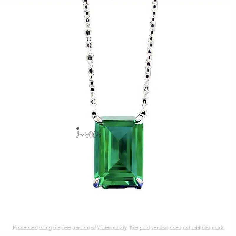 2.10Ct Emerald Cut Blue Sapphire/ Green Emerald Solitaire Pendant For Her