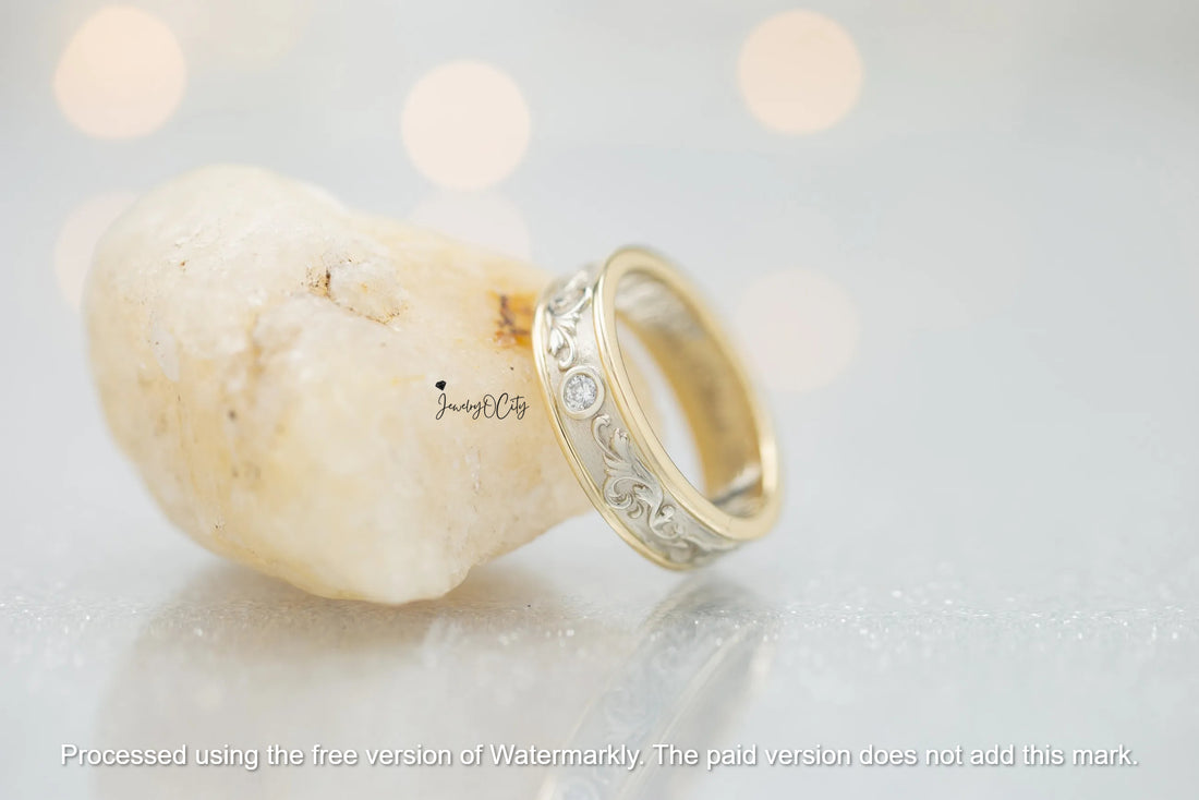 0.60Ct Round Cut Diamond Leaf Style Wedding Band For Her