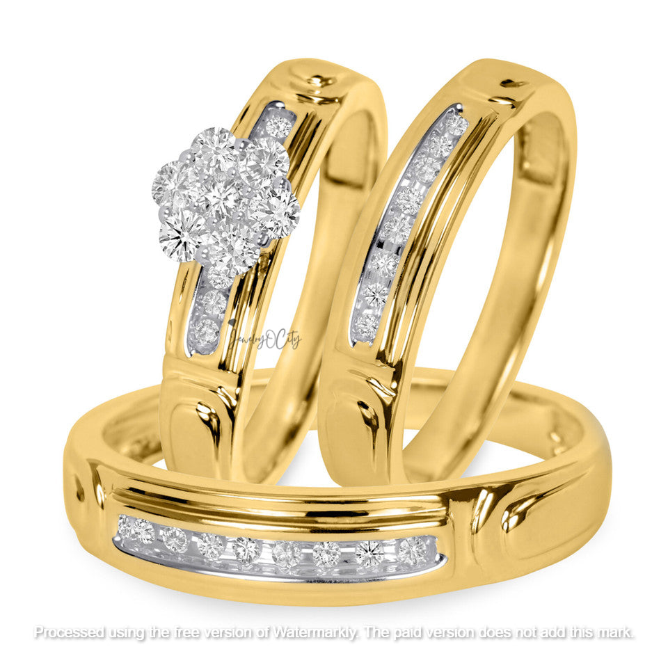 2.20Ct Halo Diamond Wedding Trio Ring Set