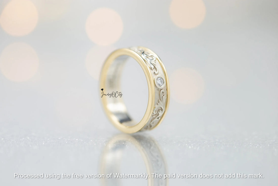 0.60Ct Round Cut Diamond Leaf Style Wedding Band For Her