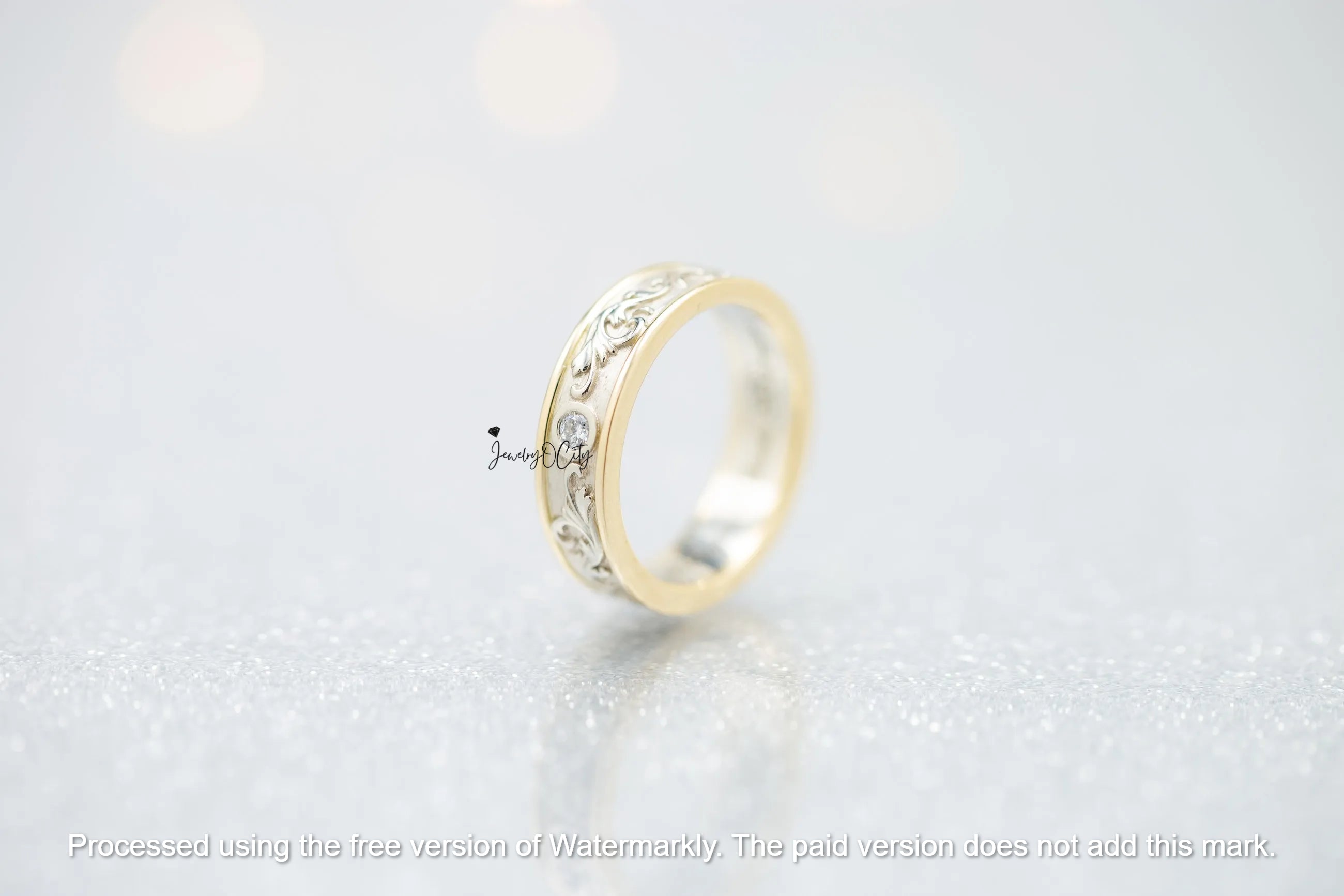 0.60Ct Round Cut Diamond Leaf Style Wedding Band For Her