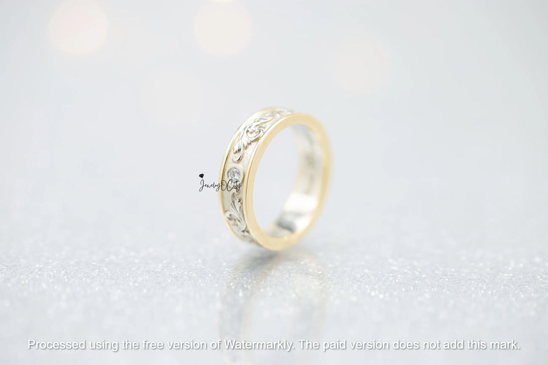 0.60Ct Round Cut Diamond Leaf Style Wedding Band For Her