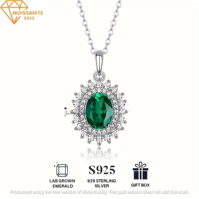 2.40Ct Oval Cut Green Emerald Flower Halo Pendant For Her