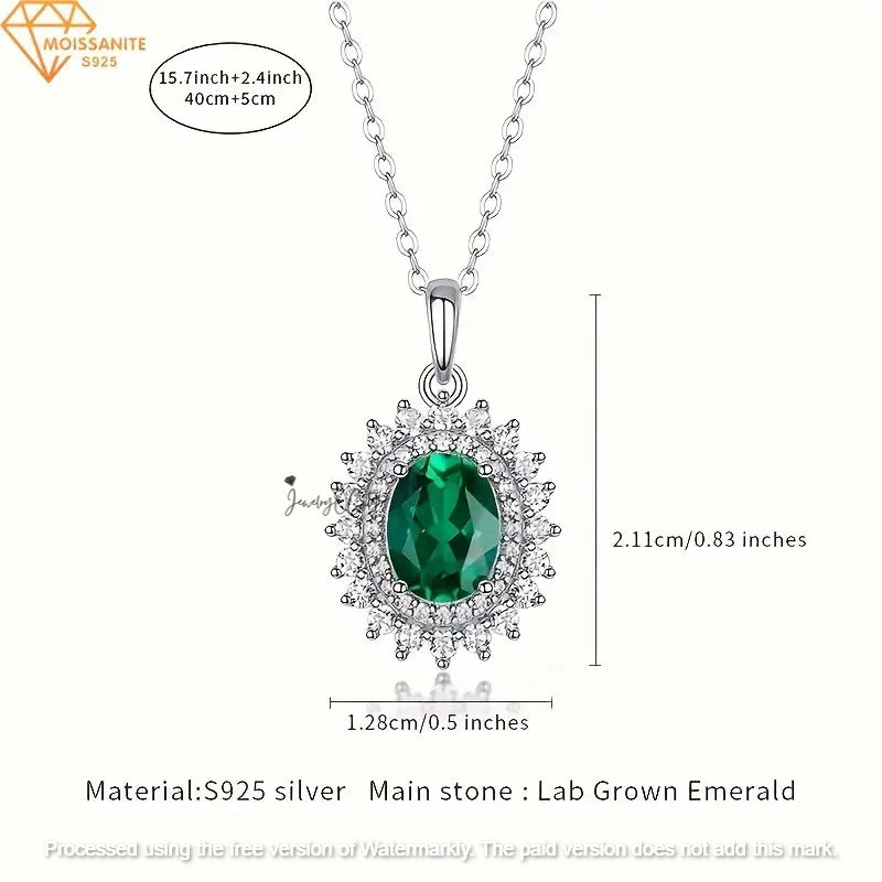 2.40Ct Oval Cut Green Emerald Flower Halo Pendant For Her