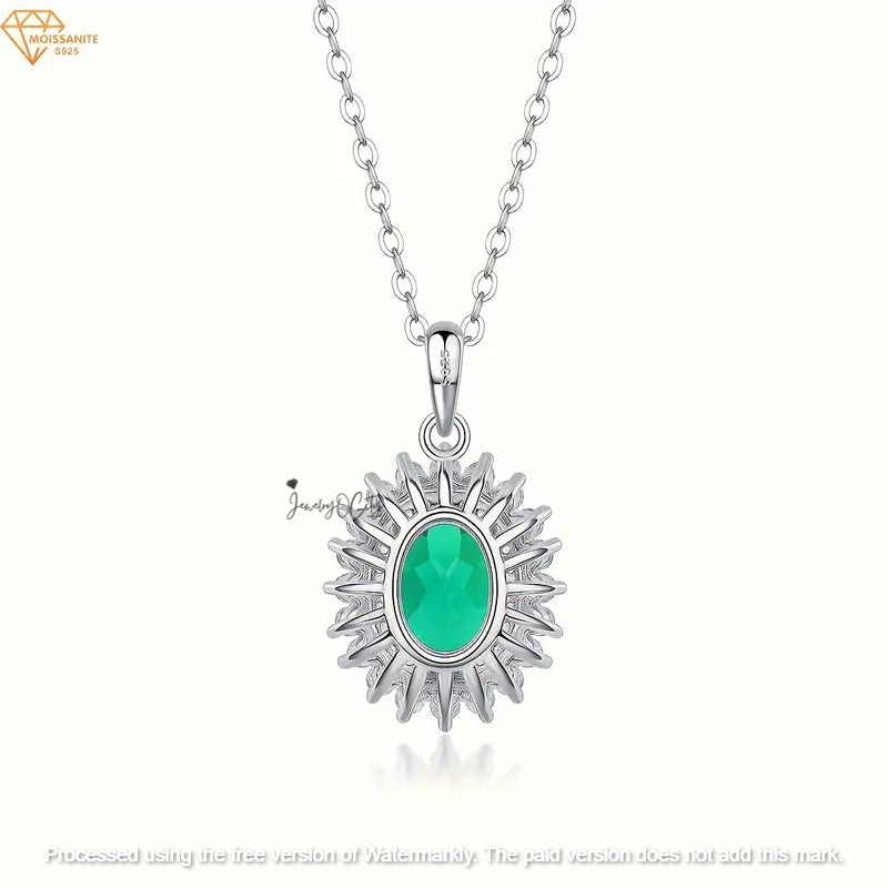 2.40Ct Oval Cut Green Emerald Flower Halo Pendant For Her