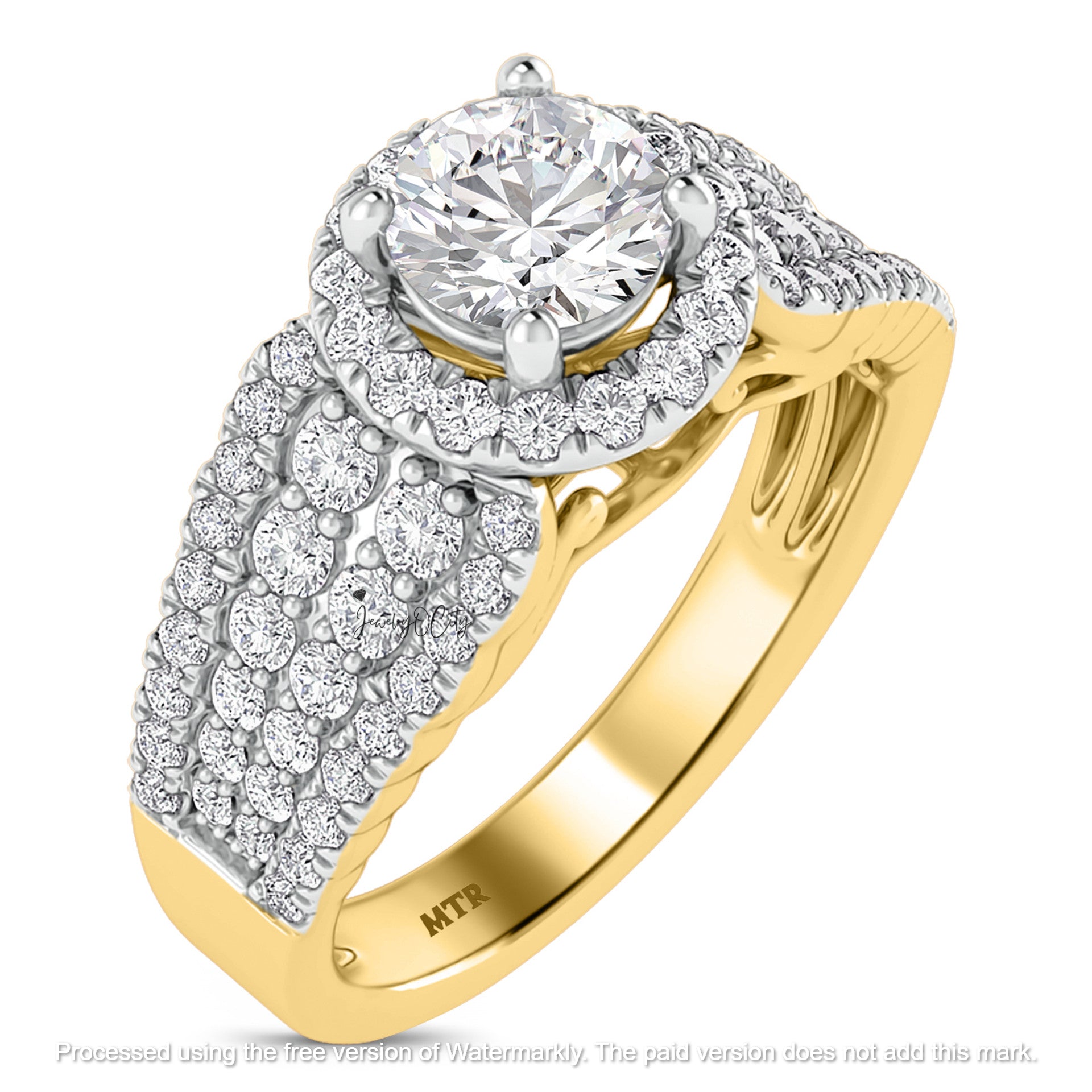 4.50Ct Round Cut Diamond Halo With Half Eternity Engagement Trio Set