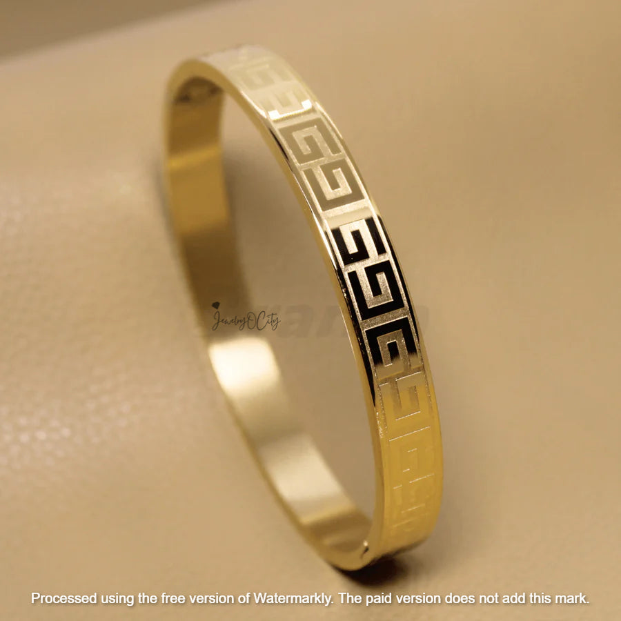 Greek Pattern Solid Gold Men's Bracelet Bangle