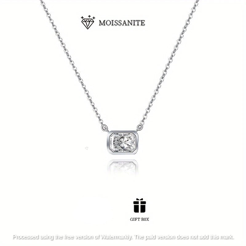 Natural Moissanite 2Ct Emerald Cut Bezel Set Pendant For Women's Solid 14K Gold