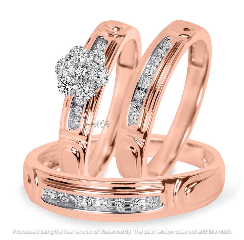 2.20Ct Halo Diamond Wedding Trio Ring Set