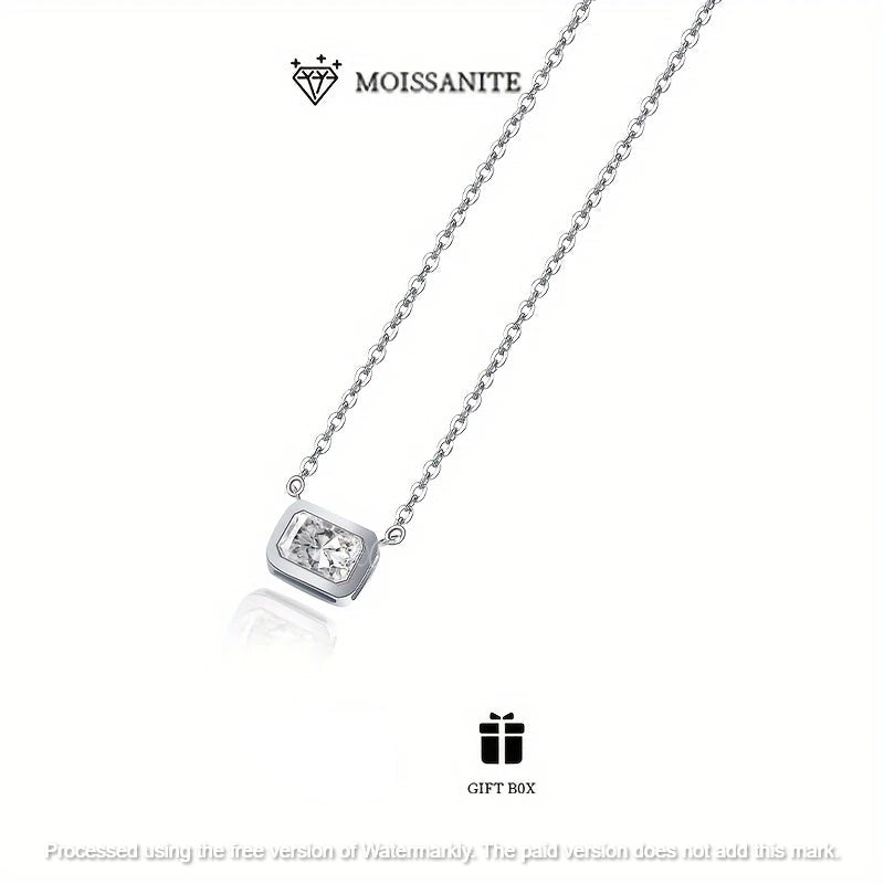 Natural Moissanite 2Ct Emerald Cut Bezel Set Pendant For Women's Solid 14K Gold