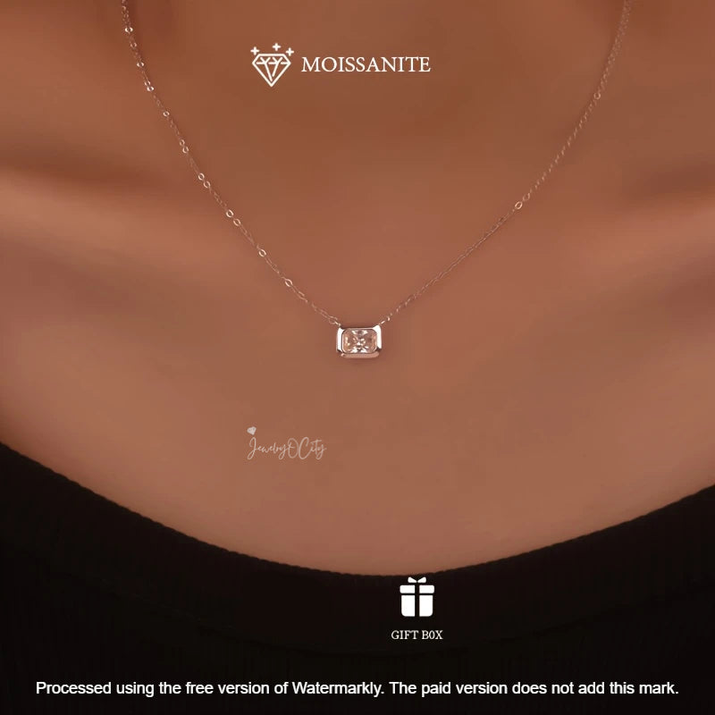 Natural Moissanite 2Ct Emerald Cut Bezel Set Pendant For Women's Solid 14K Gold