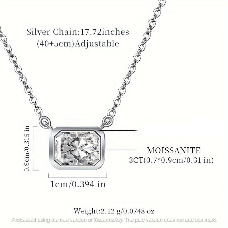 Natural Moissanite 2Ct Emerald Cut Bezel Set Pendant For Women's Solid 14K Gold